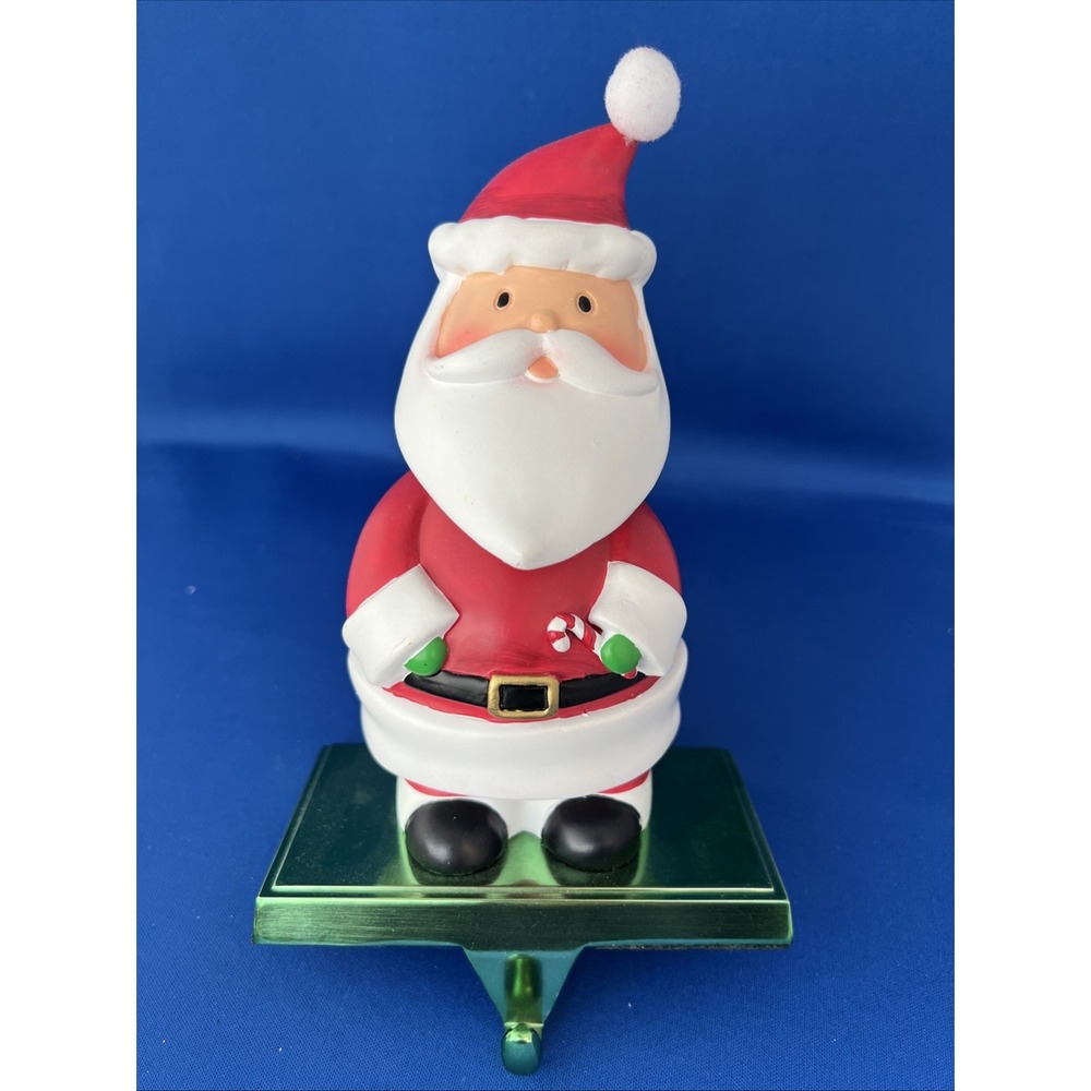 Whimsical Metal Bobble Head Santa Holding Candy Stocking Holder Vintage 8x5"